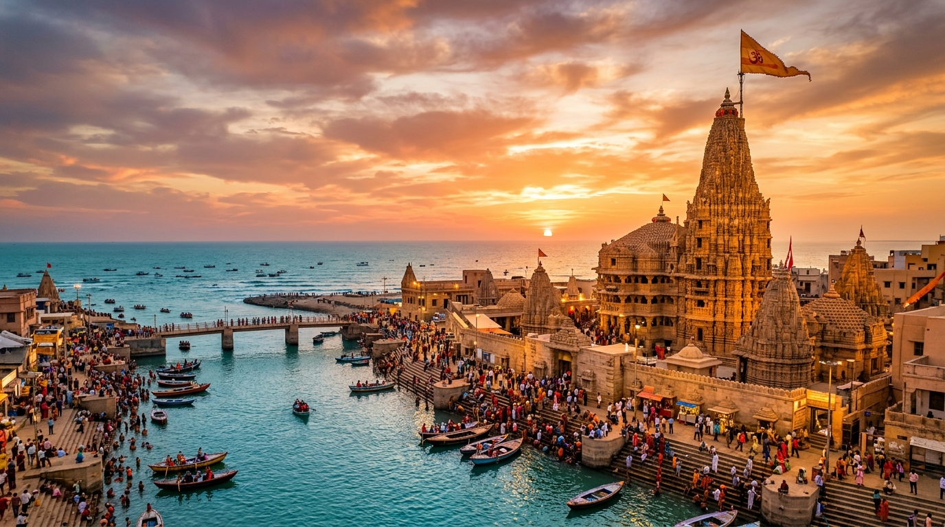 Dwarkadhish Jagat Mandir and Arabian Sea